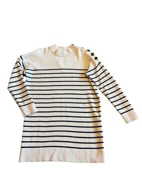 Sezane Gabrielle White Navy Stripe Sweater Dress Pullover Stretch Size Medium